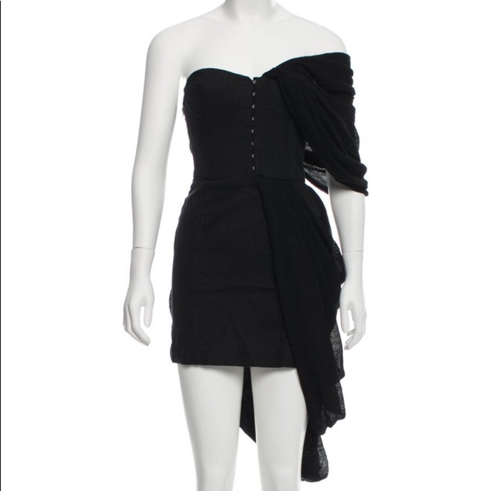 Rodarte X Opening Ceremony Black One Shoulder Bustier Draped Dress
